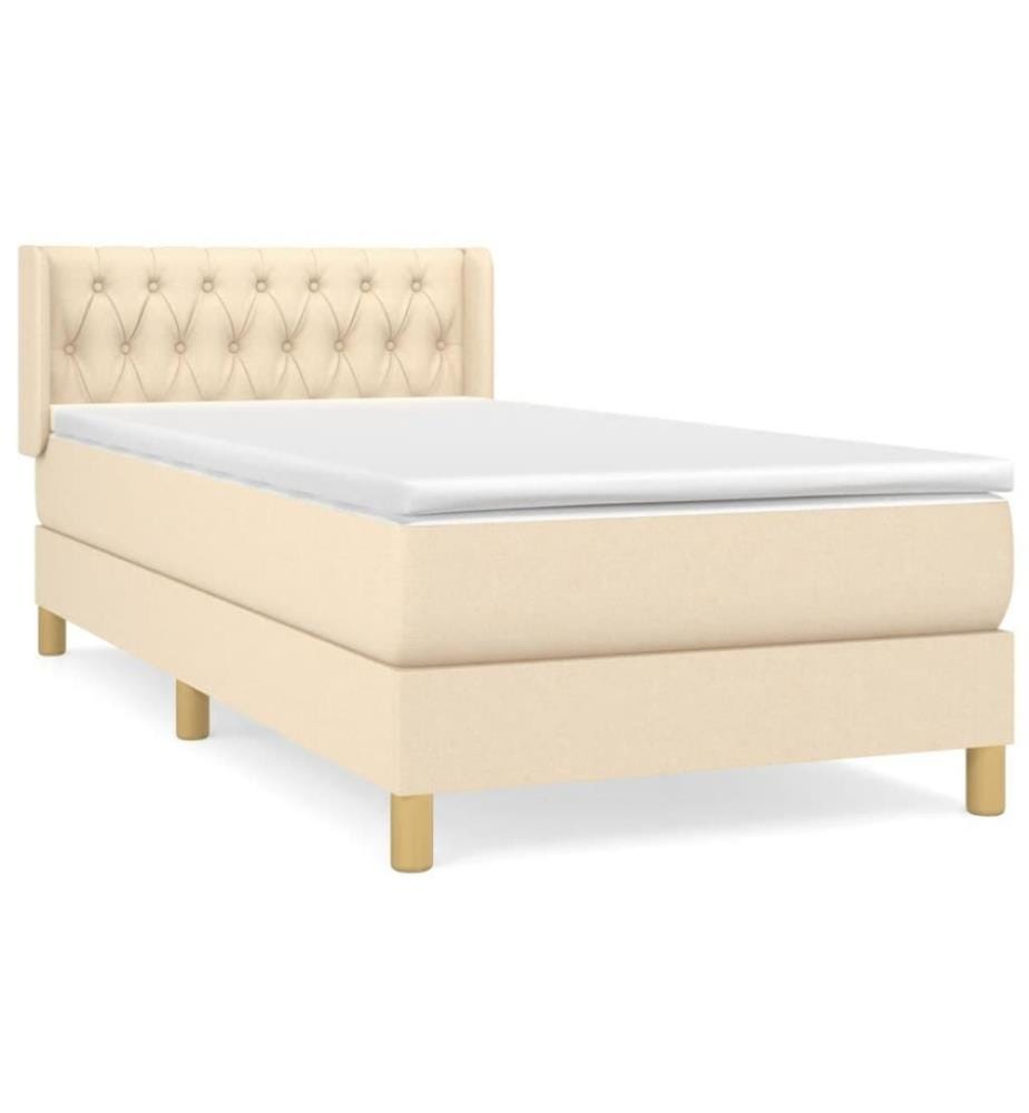 Lit à sommier tapissier et matelas Crème 90x190 cm Tissu