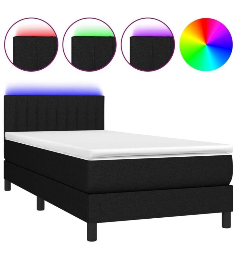 Sommier tapissier avec matelas et LED Noir 90x190 cm Tissu
