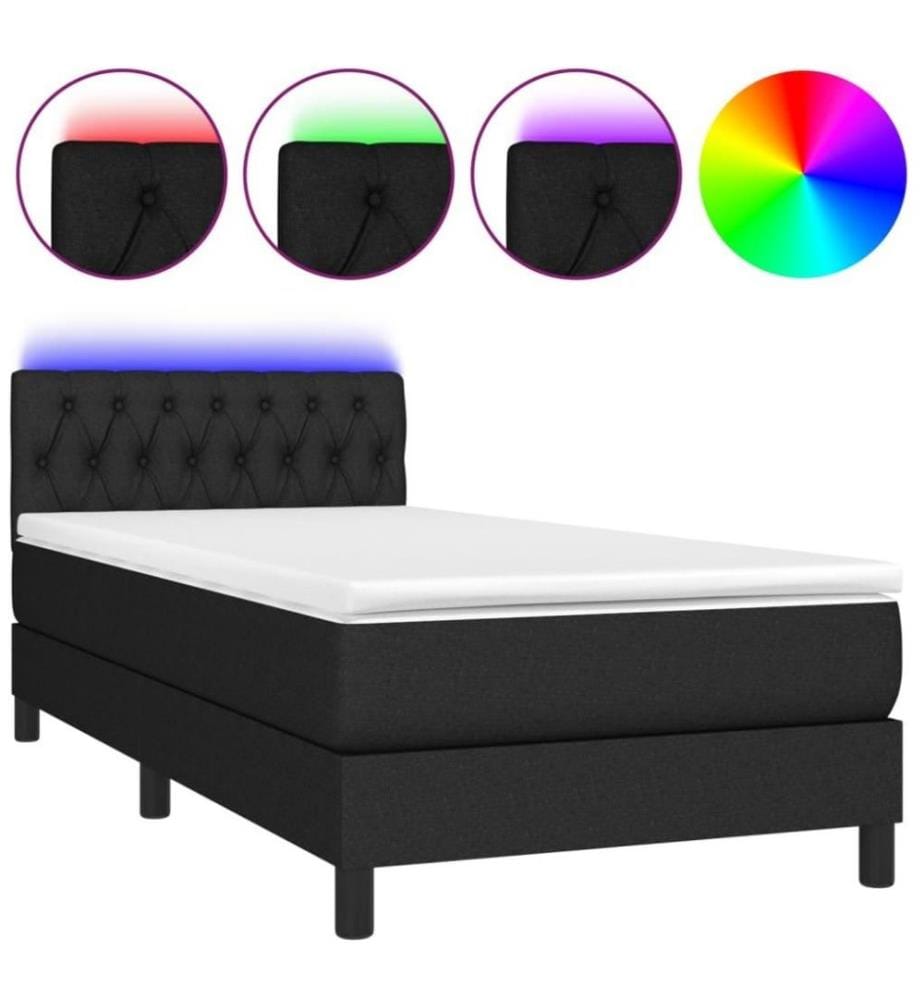 Sommier tapissier avec matelas et LED Noir 90x190 cm Tissu