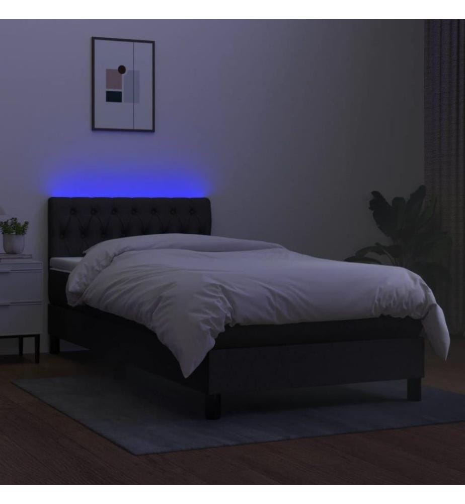 Sommier tapissier avec matelas et LED Noir 90x190 cm Tissu