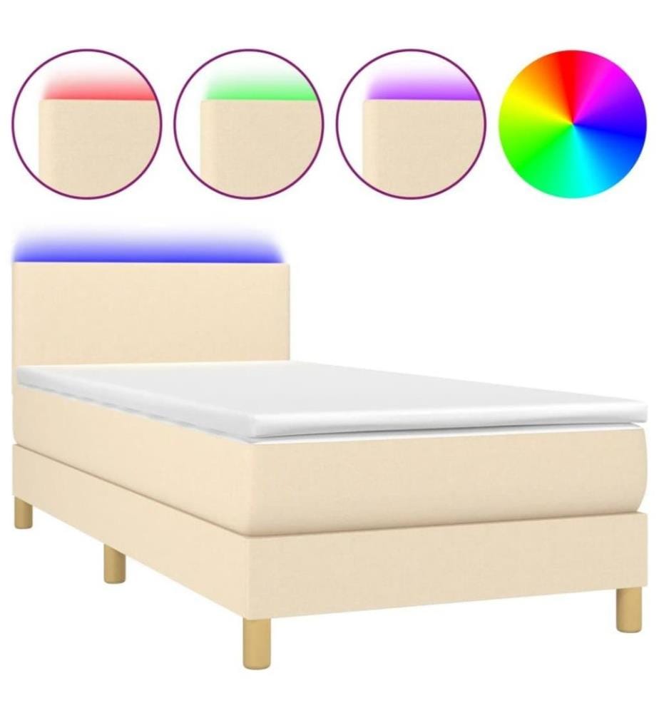 Sommier tapissier avec matelas et LED Crème 90x190 cm Tissu