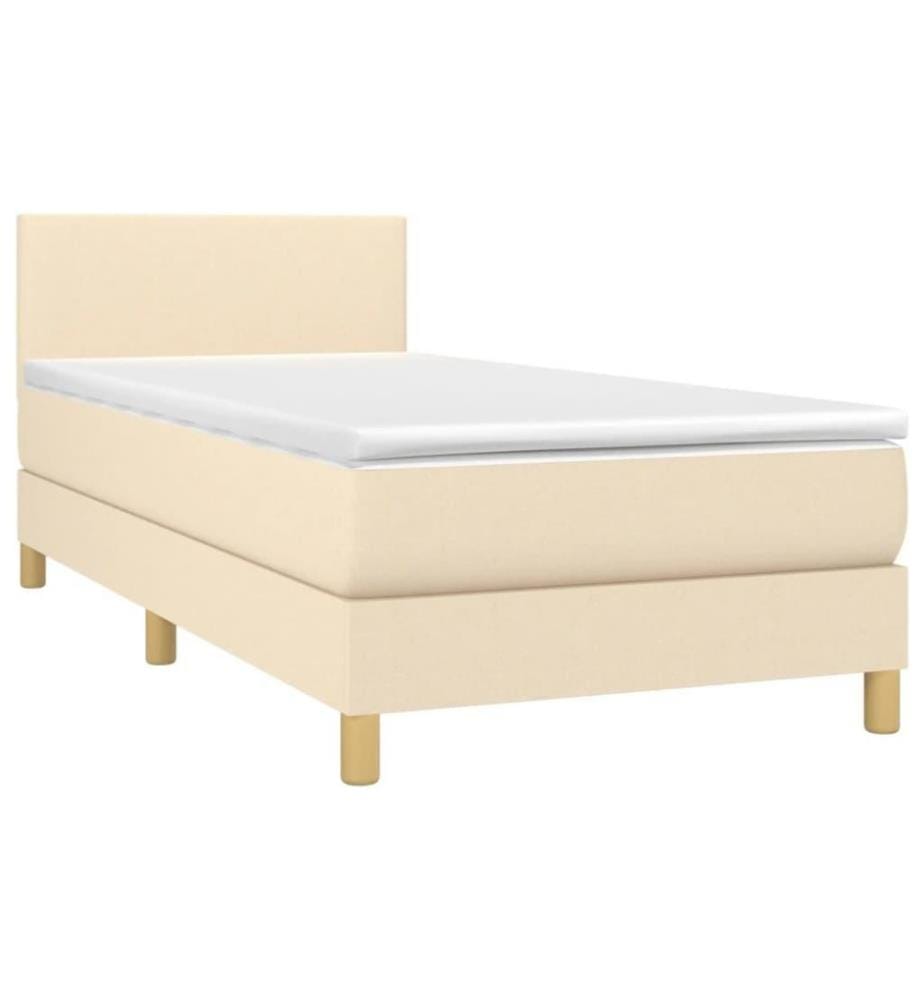 Sommier tapissier avec matelas et LED Crème 90x190 cm Tissu