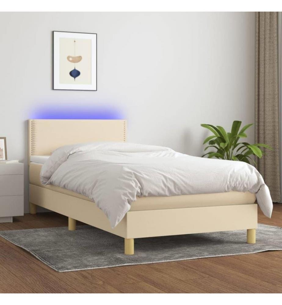 Sommier tapissier avec matelas et LED Crème 90x190 cm Tissu