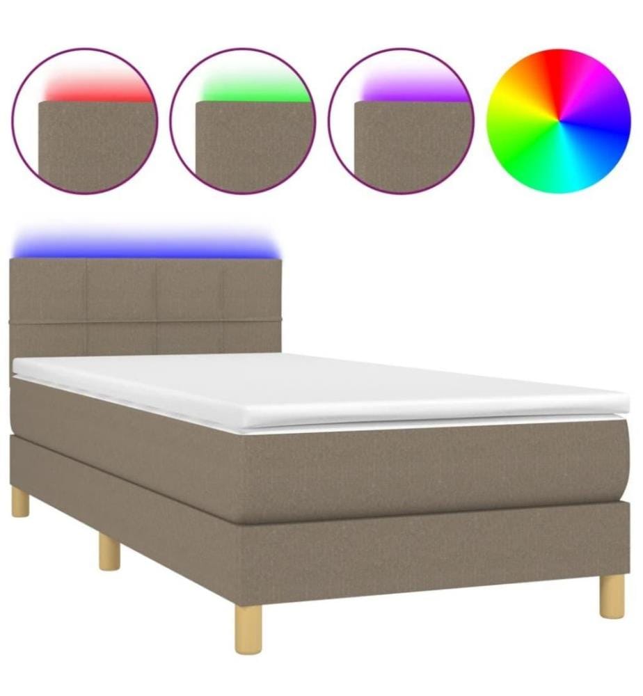 Sommier tapissier avec matelas et LED Taupe 90x190 cm Tissu