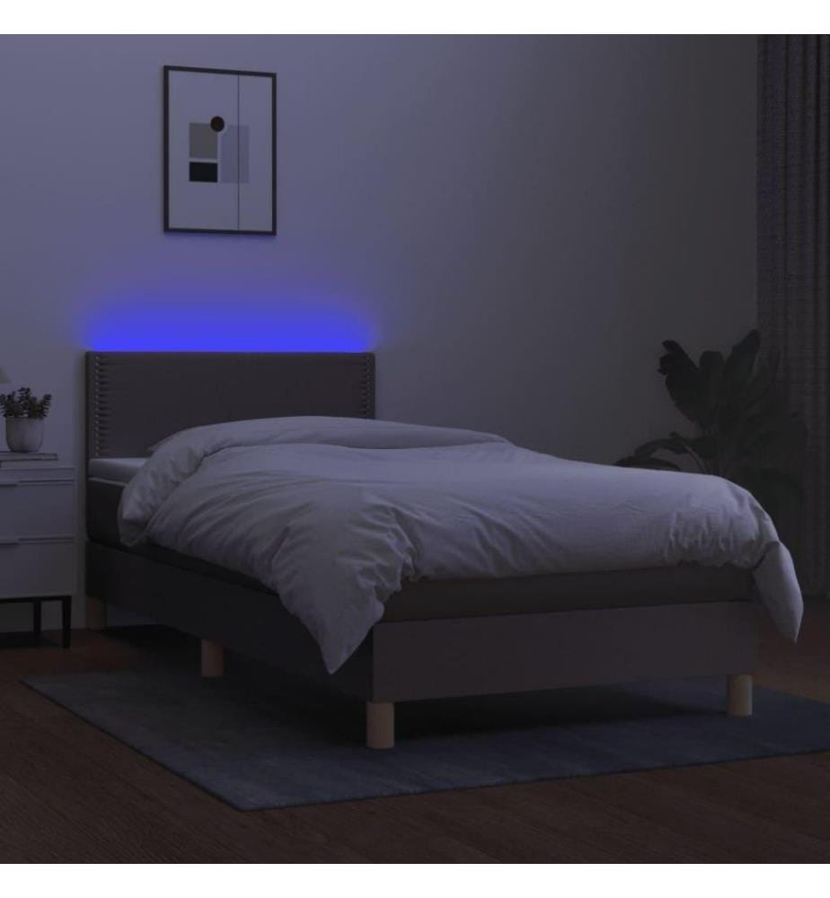 Sommier tapissier avec matelas et LED Taupe 90x200 cm Tissu