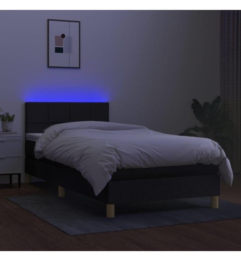 Sommier tapissier avec matelas et LED Noir 90x190 cm Tissu