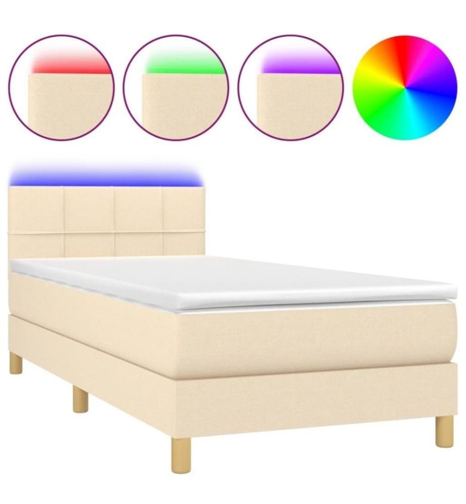 Sommier tapissier avec matelas et LED Crème 90x190 cm Tissu