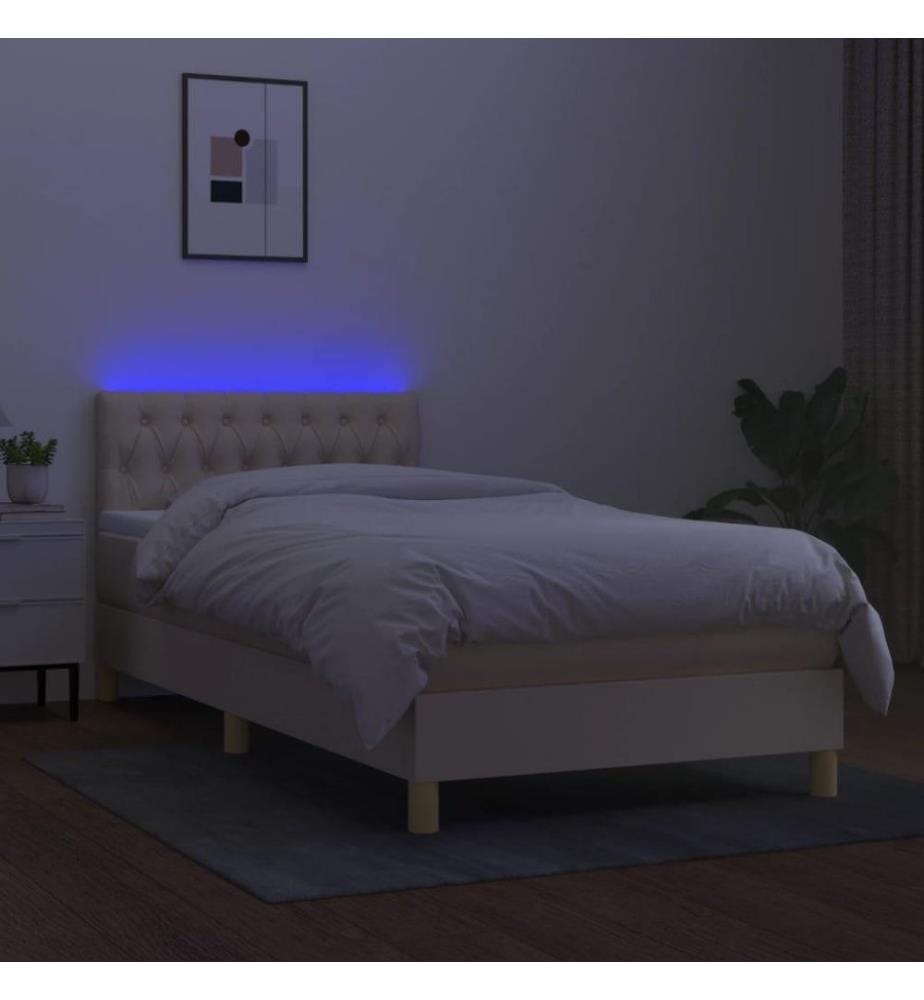Sommier tapissier avec matelas et LED Crème 90x190 cm Tissu