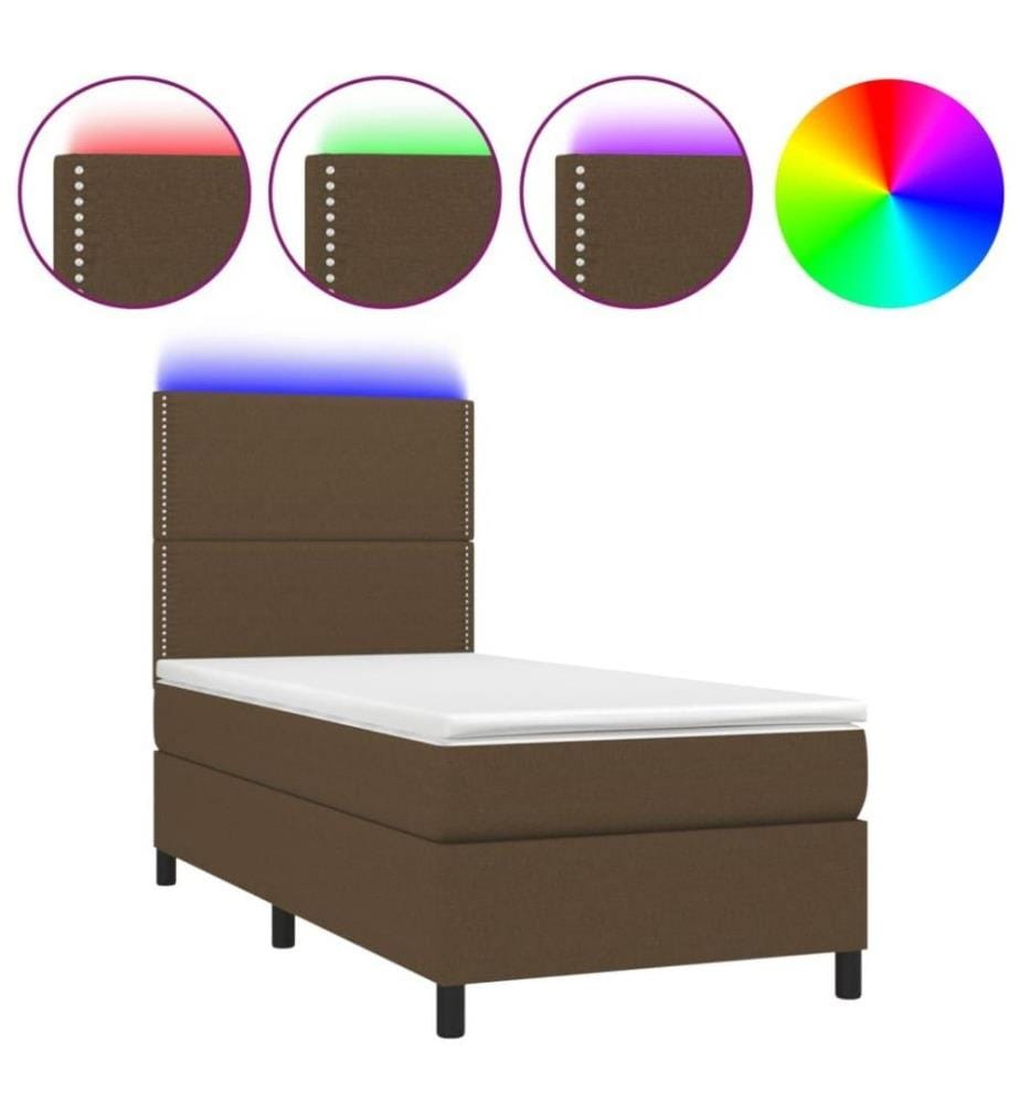 Sommier tapissier et matelas et LED Marron foncé 90x190cm Tissu