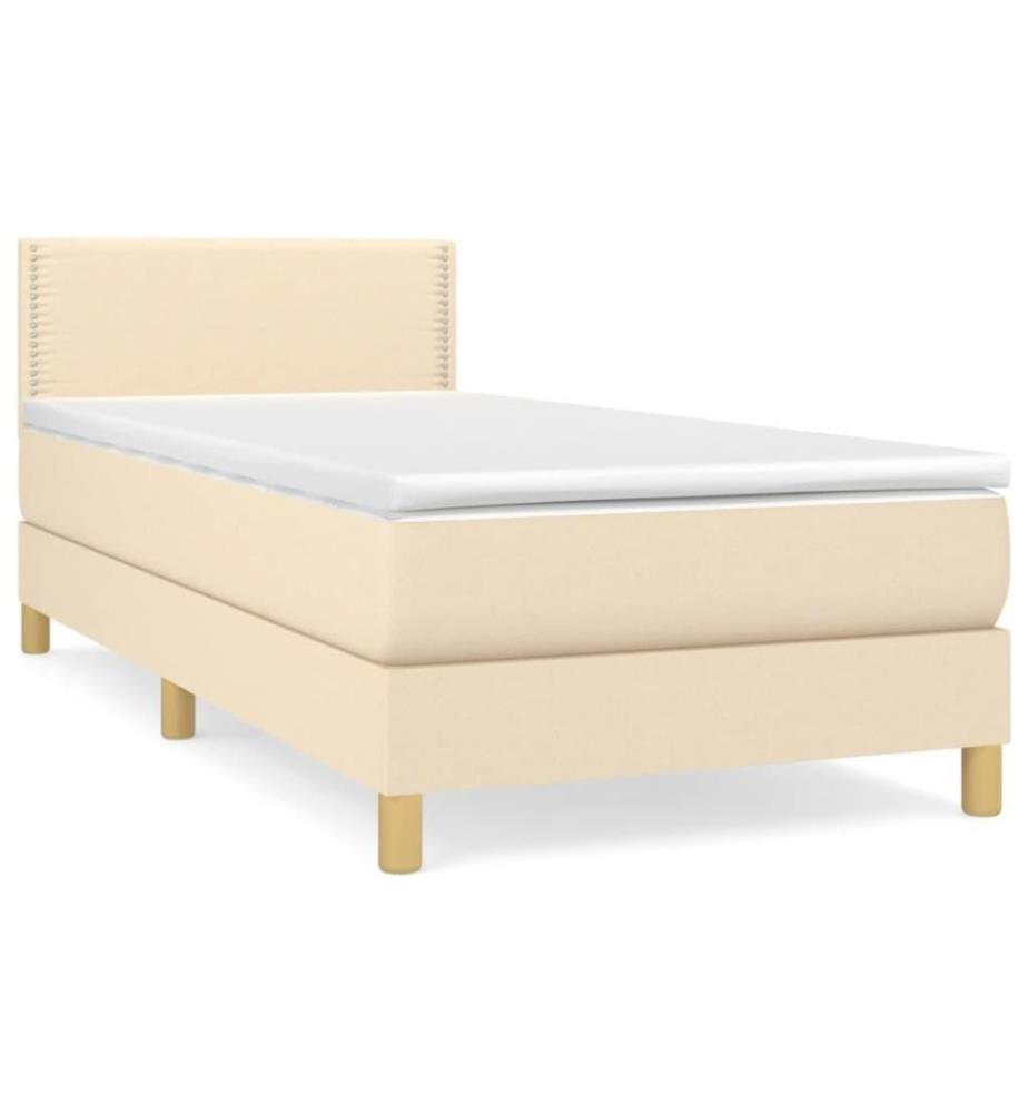 Lit à sommier tapissier et matelas Crème 90x190 cm Tissu