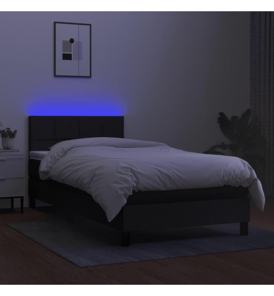 Sommier tapissier avec matelas et LED Noir 90x190 cm Tissu