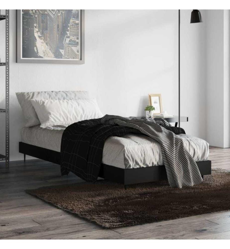 Cadre de lit noir 75x190 cm bois d'ingénierie
