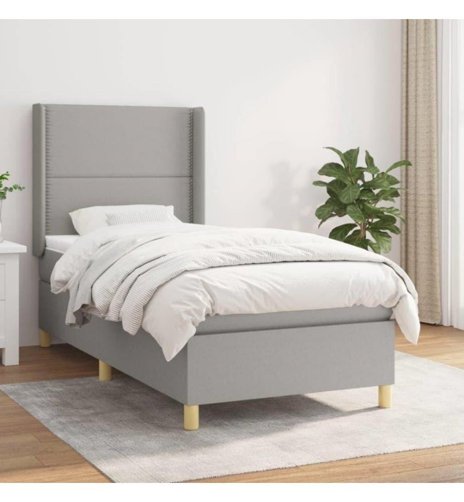 Boxspringbett mit Matratze Hellgrau 90x190 cm Stoff