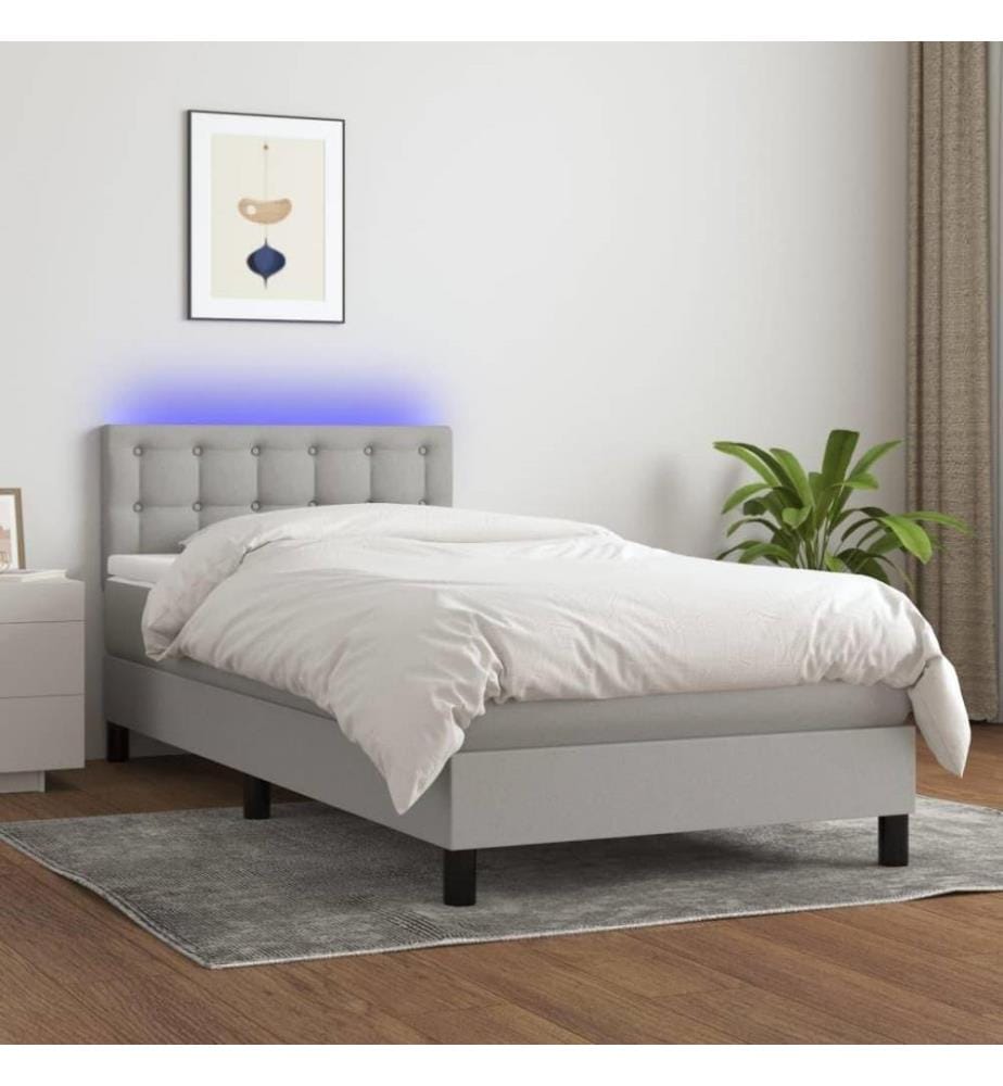 Boxspringbett mit Matratze & LED Hellgrau 90x190 cm Stoff