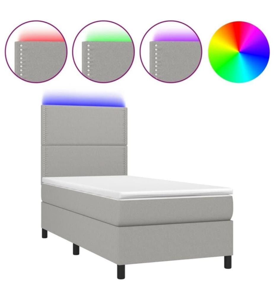 Boxspringbett mit Matratze & LED Hellgrau 90x190 cm Stoff