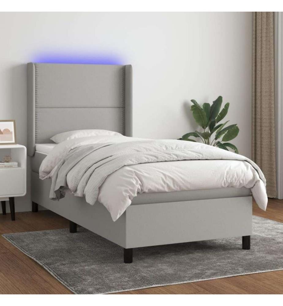 Sommier tapissier avec matelas et LED Gris clair 90x190cm Tissu