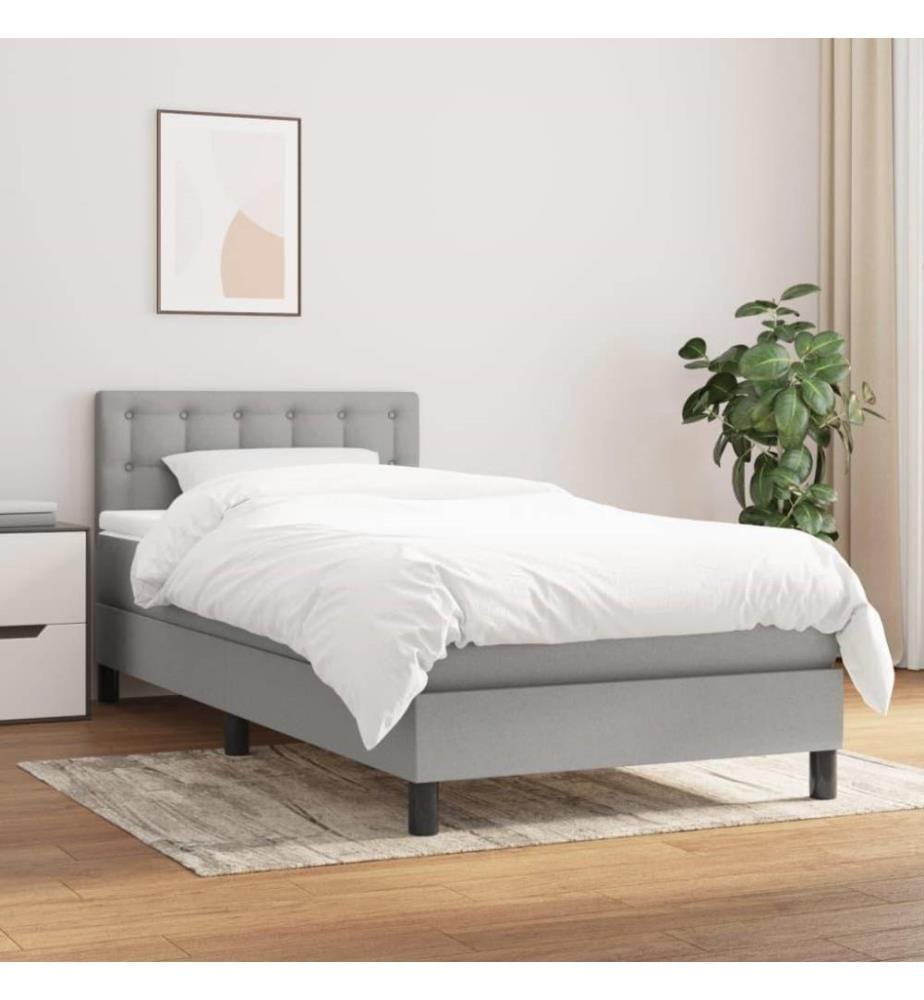 Boxspringbett mit Matratze Hellgrau 90x190 cm Stoff