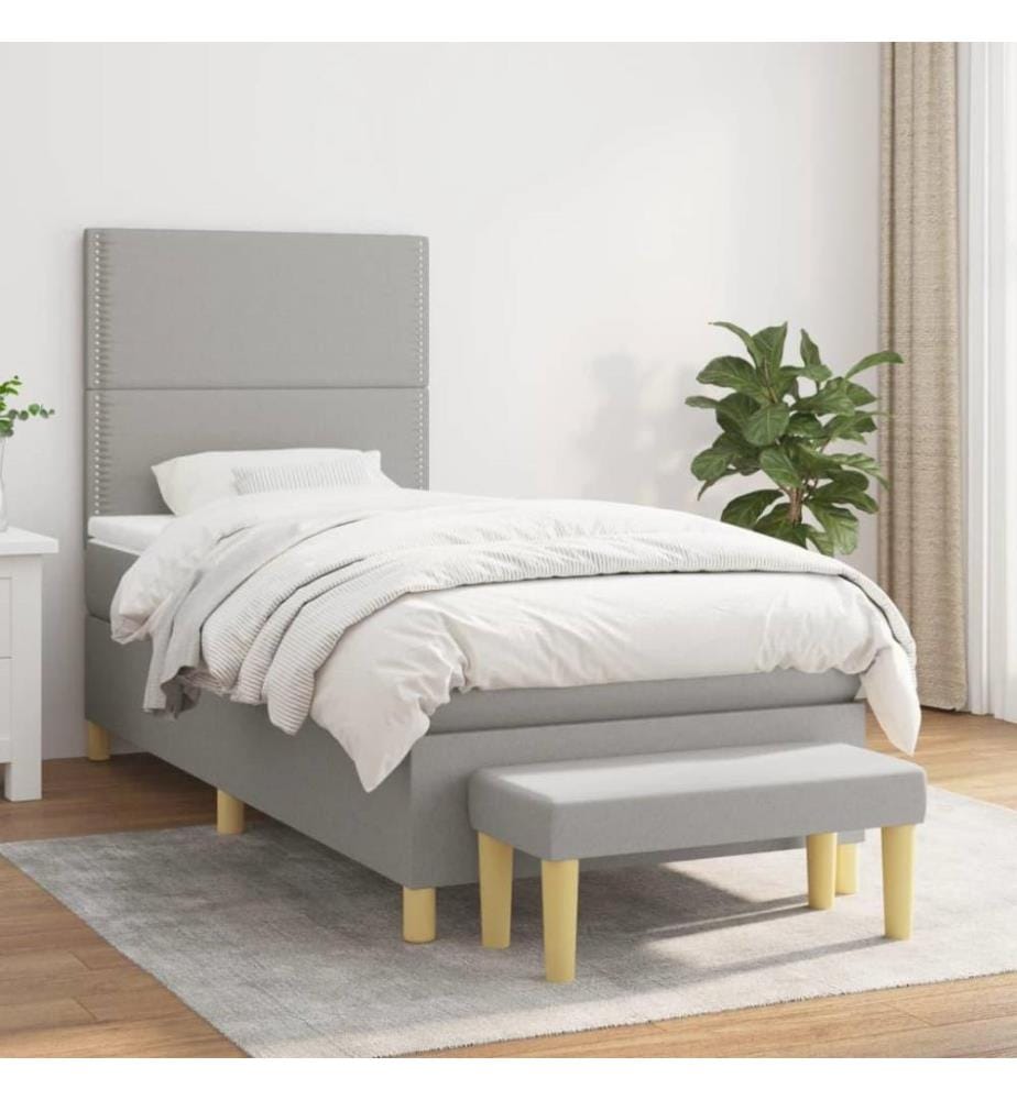 Boxspringbett mit Matratze Hellgrau 90x190 cm Stoff