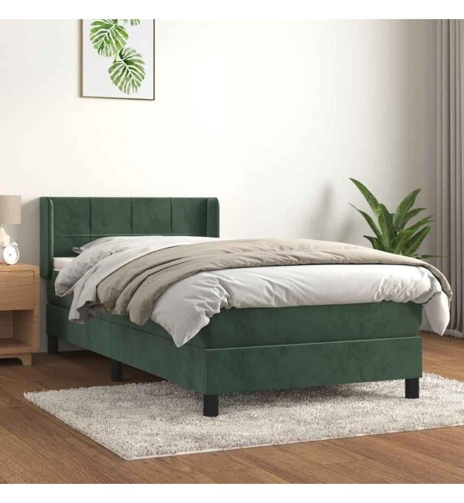Lit à sommier tapissier avec matelas Vert foncé 90x190 cm