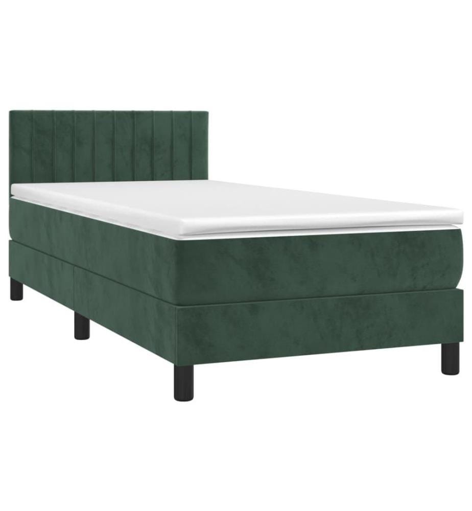 Lit à sommier tapissier avec matelas Vert foncé 90x190 cm