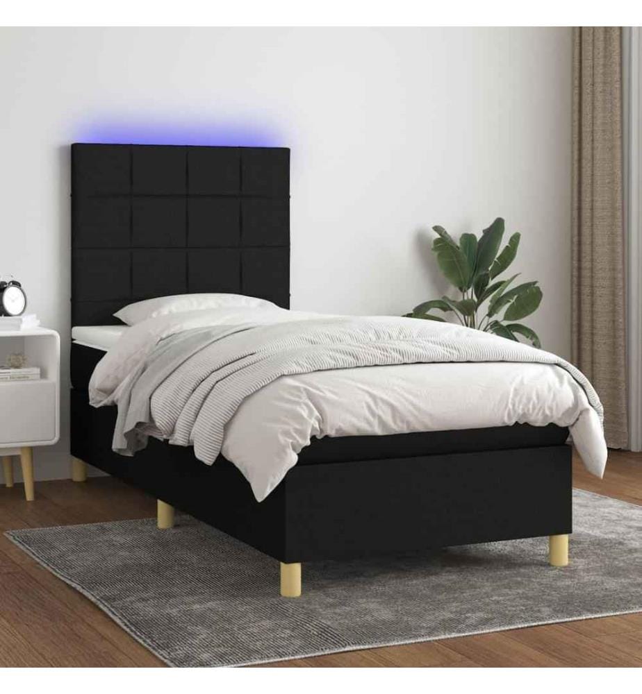 Sommier tapissier avec matelas et LED Noir 90x190 cm Tissu