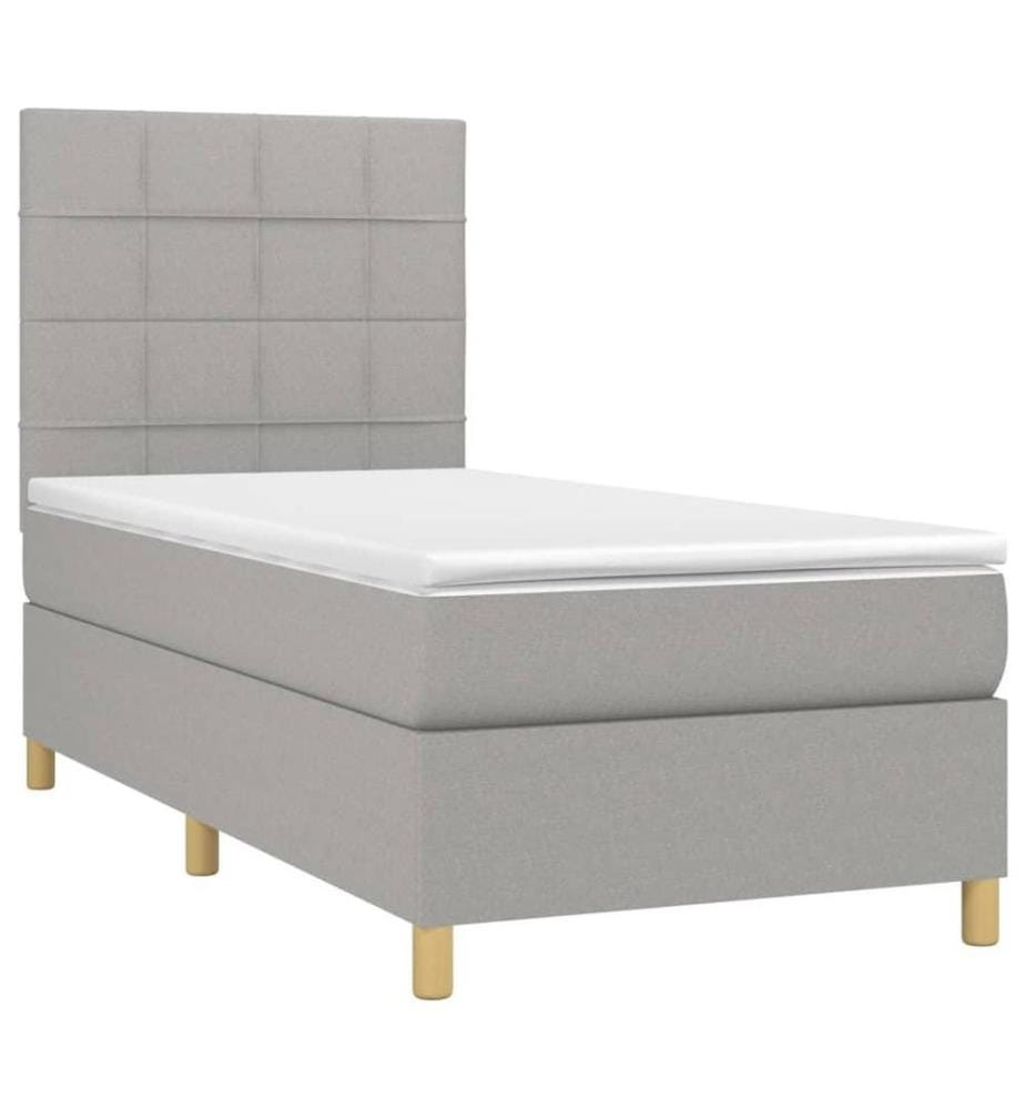 Sommier tapissier avec matelas et LED Gris clair 90x200cm Tissu