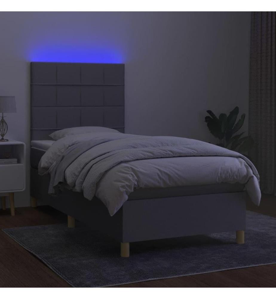 Sommier tapissier avec matelas et LED Gris clair 90x200cm Tissu