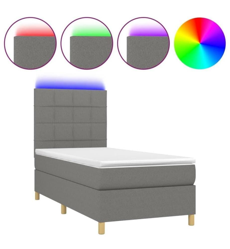 Boxspringbett mit Matratze & LED Dunkelgrau 100x200 cm Stoff