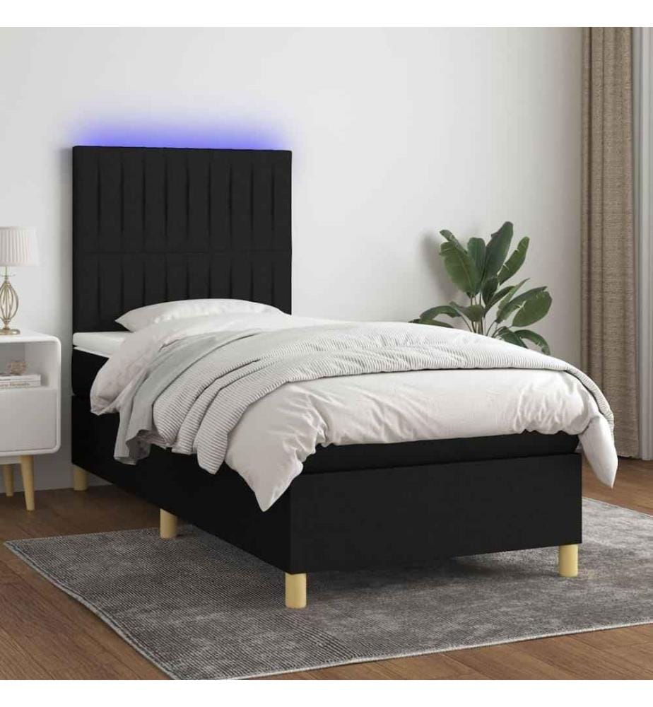 Sommier tapissier avec matelas et LED Noir 90x190 cm Tissu