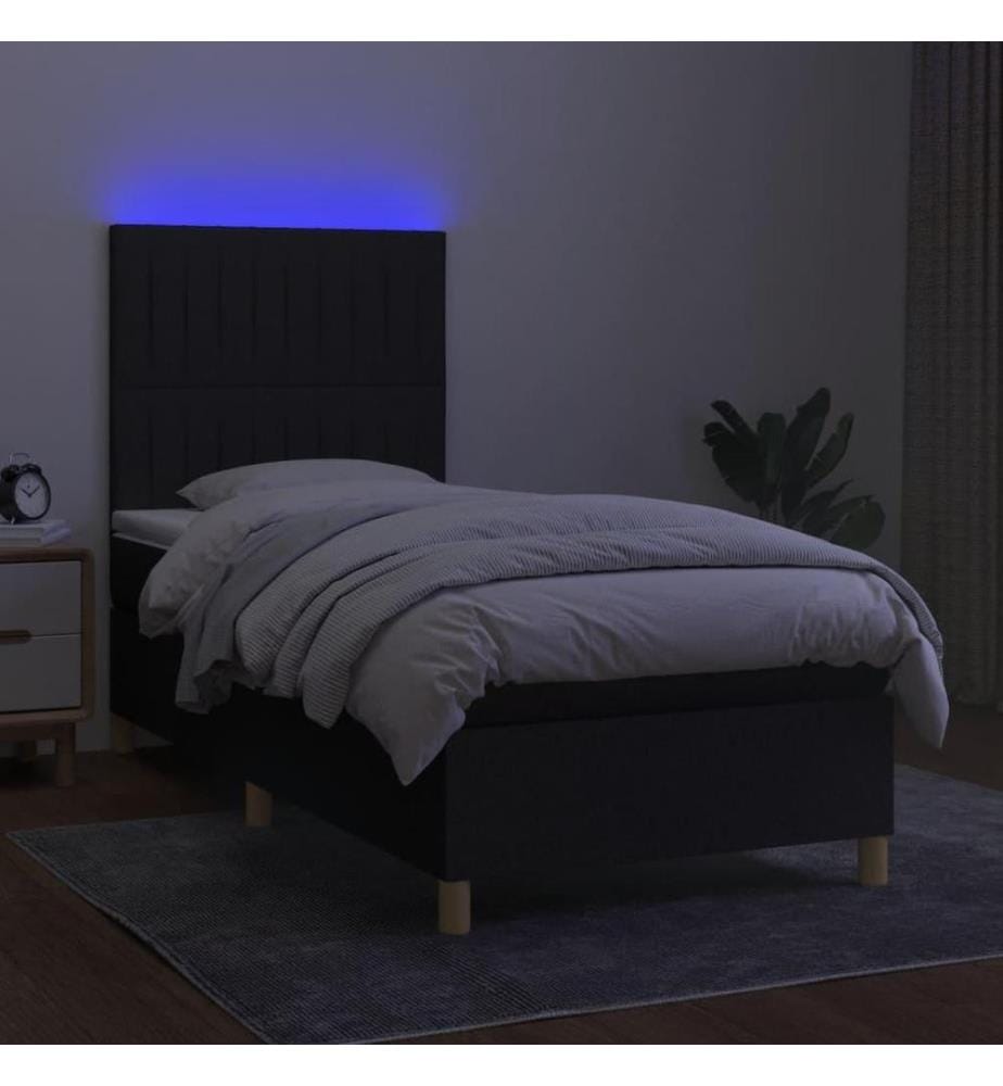 Sommier tapissier avec matelas et LED Noir 90x190 cm Tissu