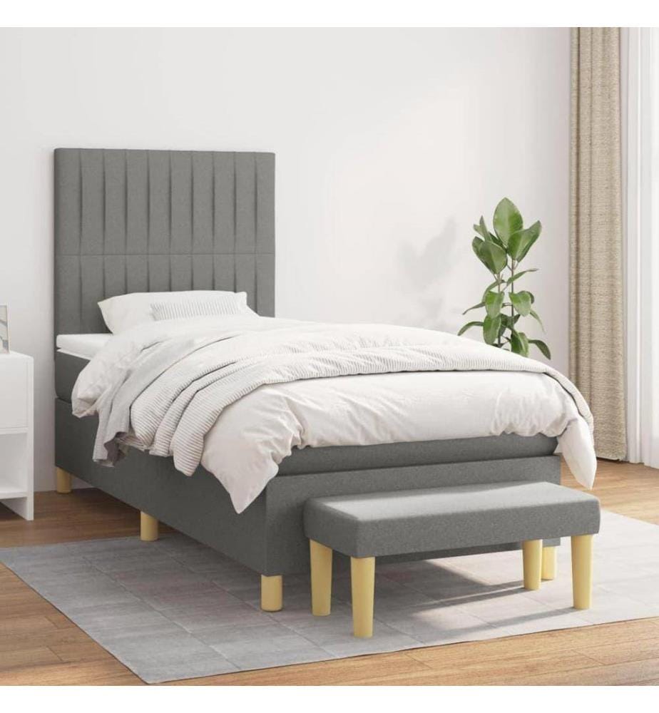 Boxspringbett mit Matratze Dunkelgrau 90x200 cm Stoff