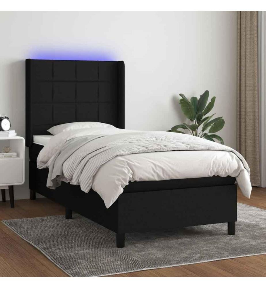 Sommier tapissier avec matelas et LED Noir 90x190 cm Tissu