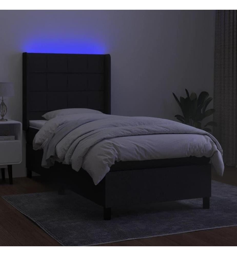 Sommier tapissier avec matelas et LED Noir 90x200 cm Tissu