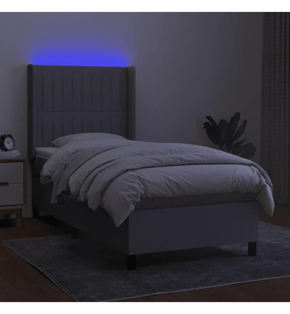 Sommier tapissier avec matelas et LED Gris clair 90x200cm Tissu