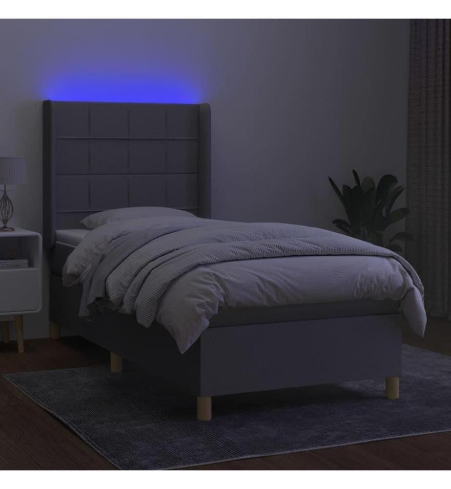 Sommier tapissier avec matelas et LED Gris clair 90x200cm Tissu