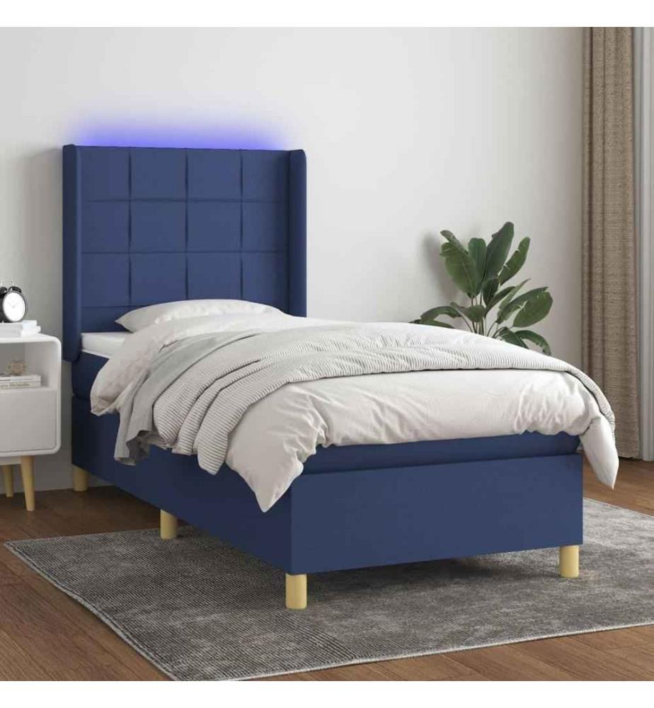 Boxspringbett mit Matratze & LED Blau 100x200 cm Stoff
