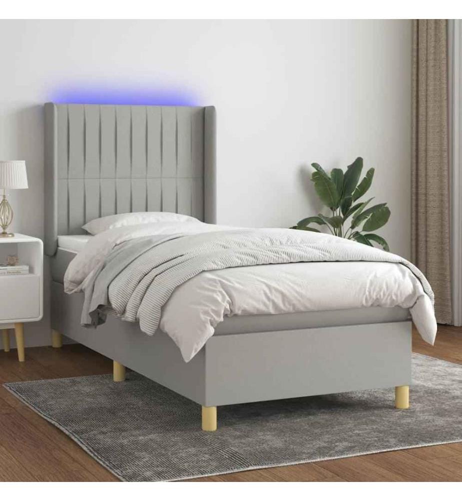 Sommier tapissier avec matelas et LED Gris clair 90x200cm Tissu