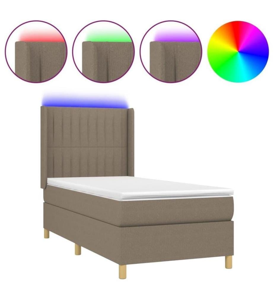 Sommier tapissier avec matelas et LED Taupe 90x200 cm Tissu