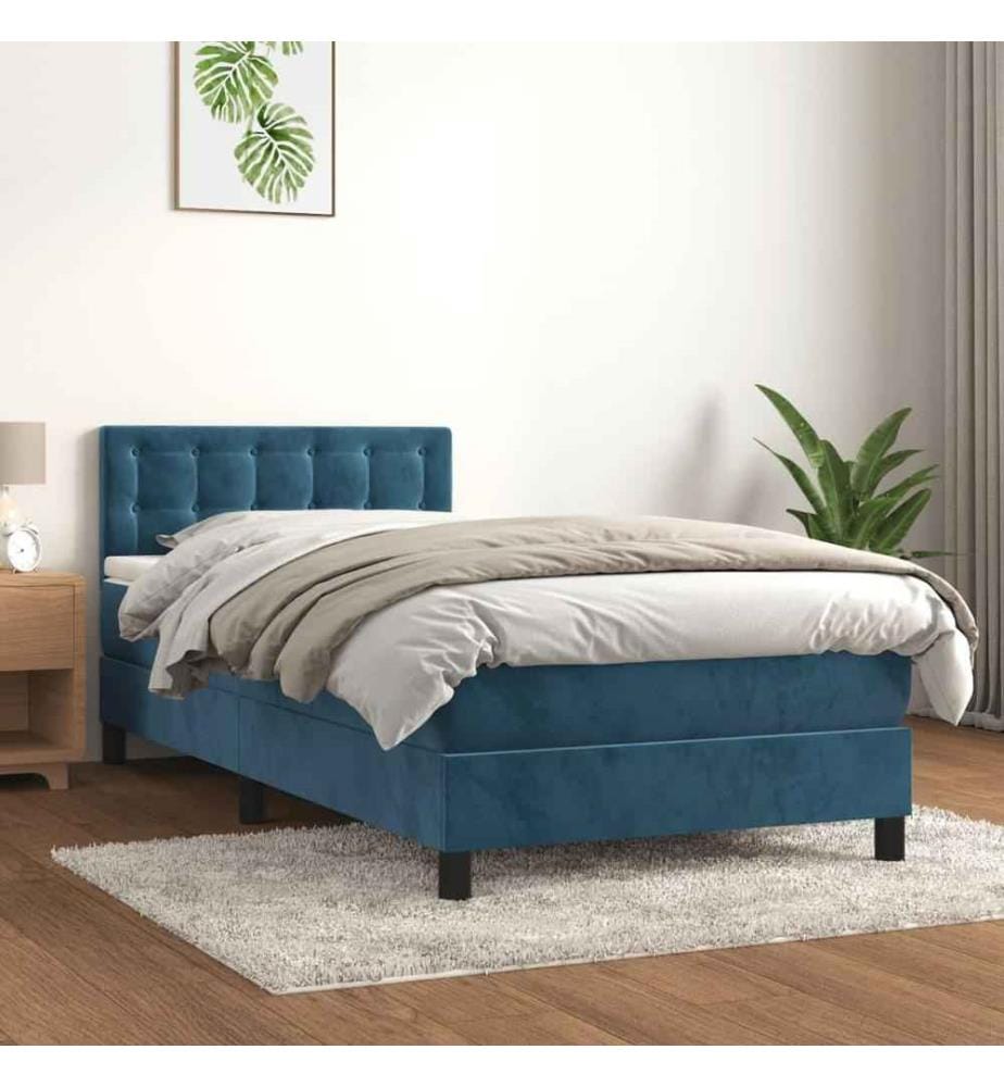 Lit à sommier tapissier avec matelas Bleu foncé 90x200 cm