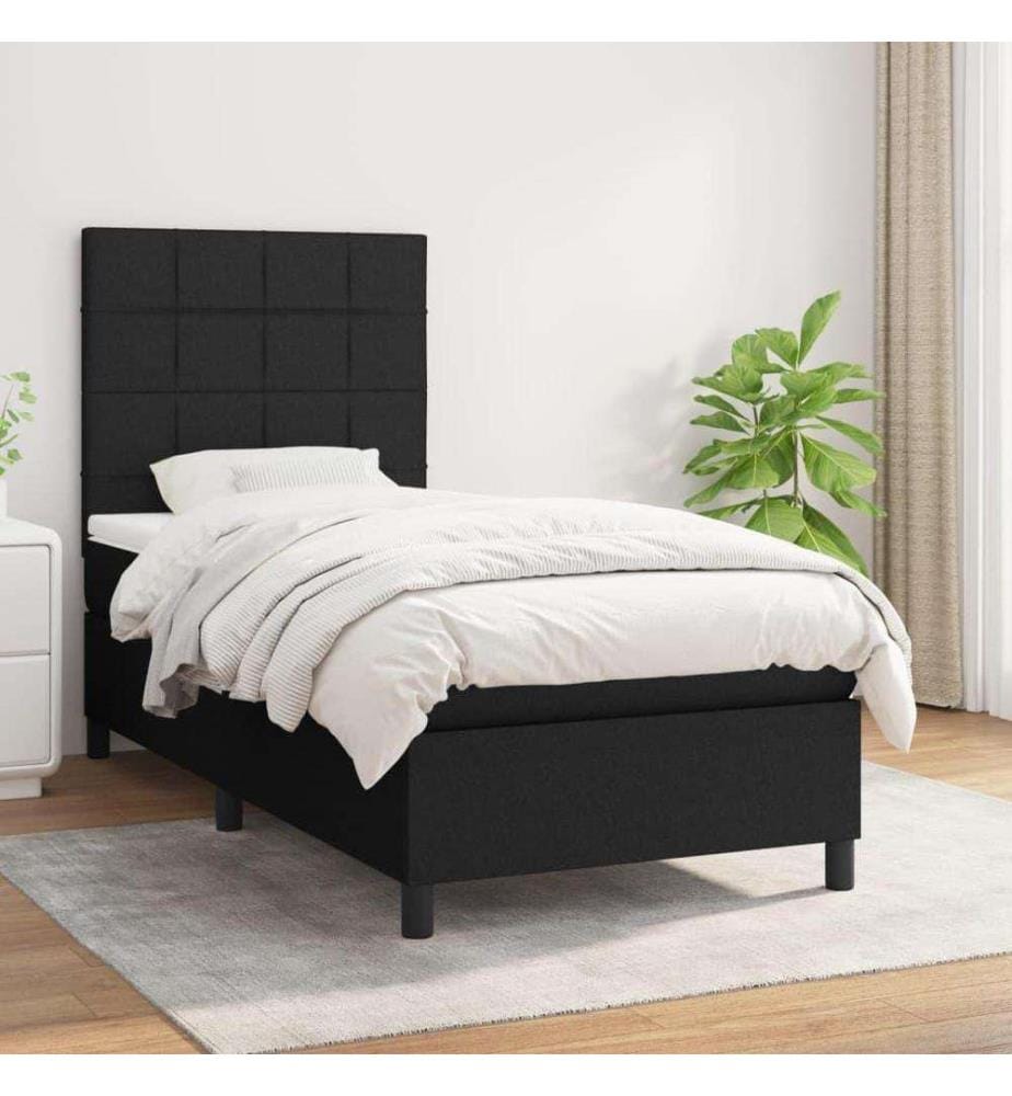 Lit à sommier tapissier avec matelas Noir 90x200 cm Tissu