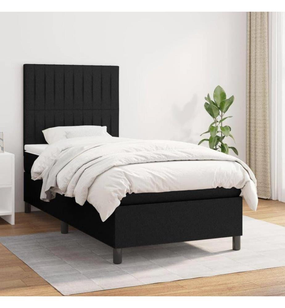 Lit à sommier tapissier avec matelas Noir 90x190 cm Tissu