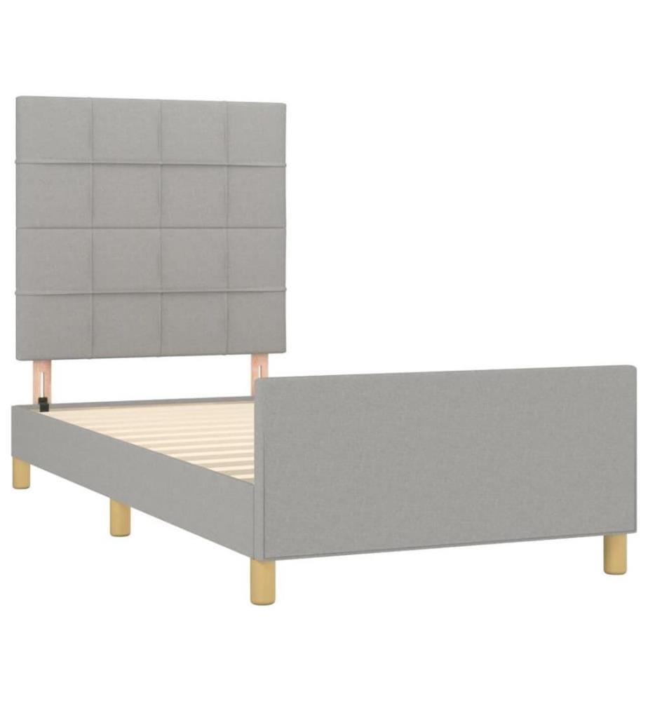 Cadre de lit avec tête de lit Gris clair 90x190 cm Tissu