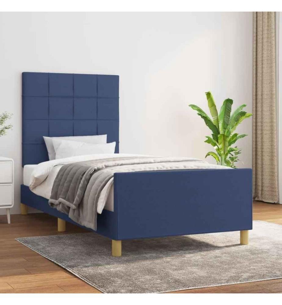 Bettgestell mit Kopfteil Blau 100x200 cm Stoff