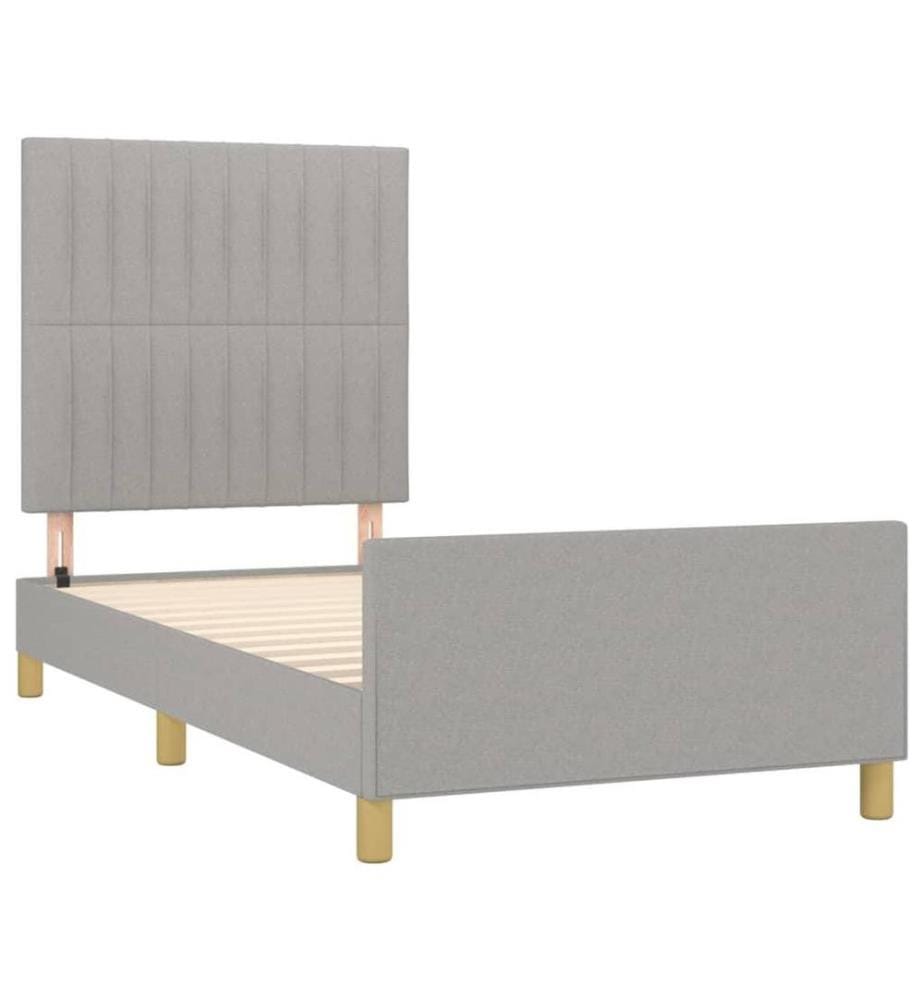 Bettgestell mit Kopfteil Hellgrau 90x200 cm Stoff