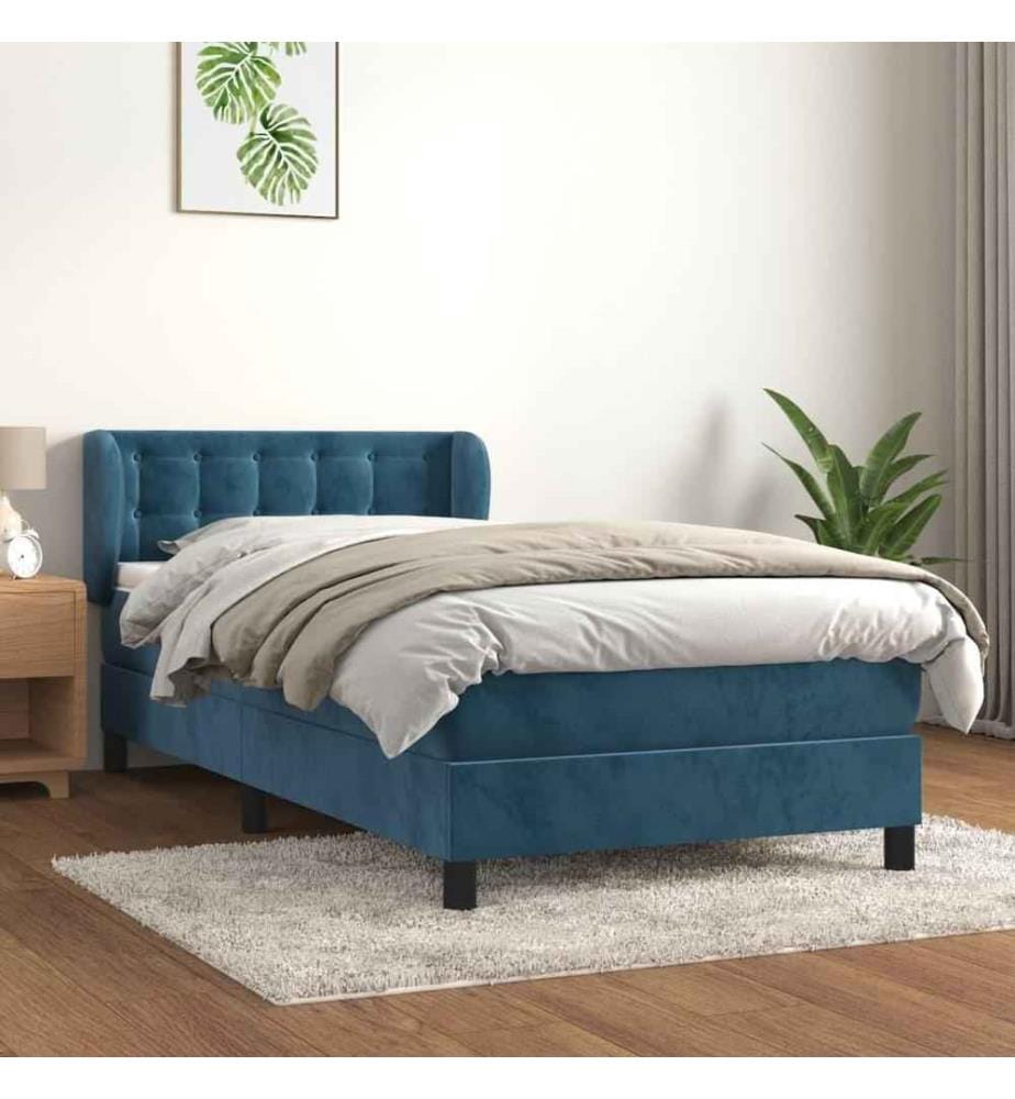 Lit à sommier tapissier avec matelas Bleu foncé 90x200 cm