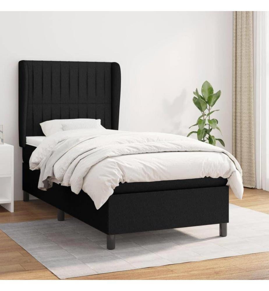 Lit à sommier tapissier avec matelas Noir 90x190 cm Tissu