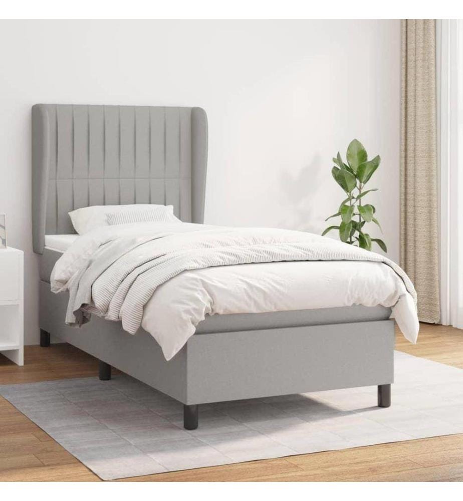 Lit à sommier tapissier avec matelas Gris clair 90x200 cm Tissu