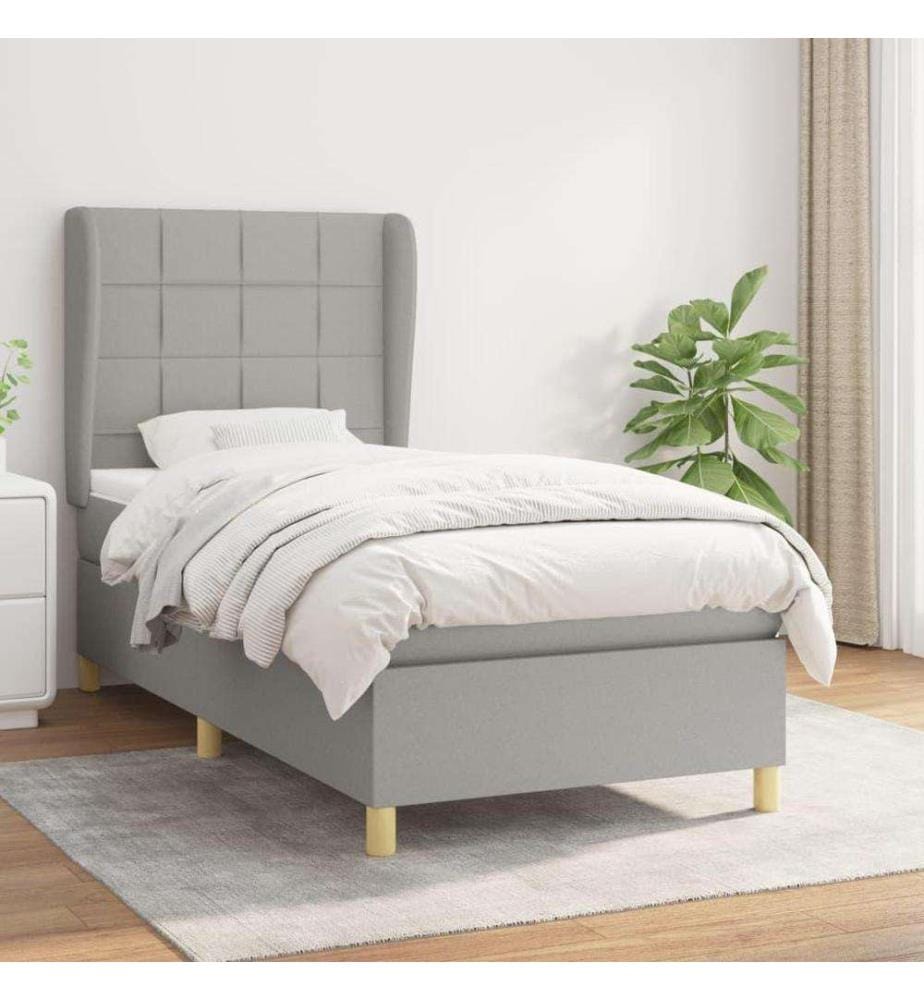 Lit à sommier tapissier avec matelas Gris clair 90x200 cm Tissu