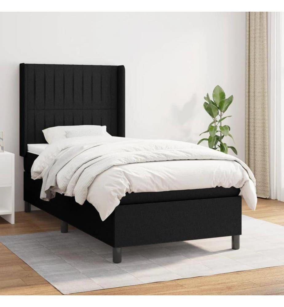 Lit à sommier tapissier avec matelas Noir 90x190 cm Tissu