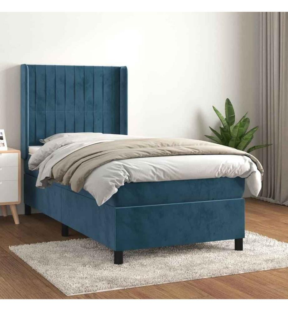 Lit à sommier tapissier avec matelas Bleu foncé 90x200 cm